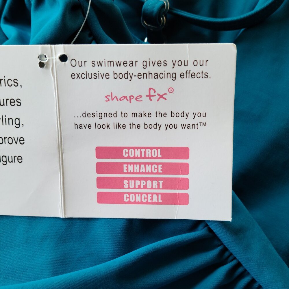 SHAPE FX BLUE TUMMY CONTROL SWIMSUIT-SIZE 8- BEJEWELED WRAP RUCHED- ONE-PIECE - Picture 6 of 11